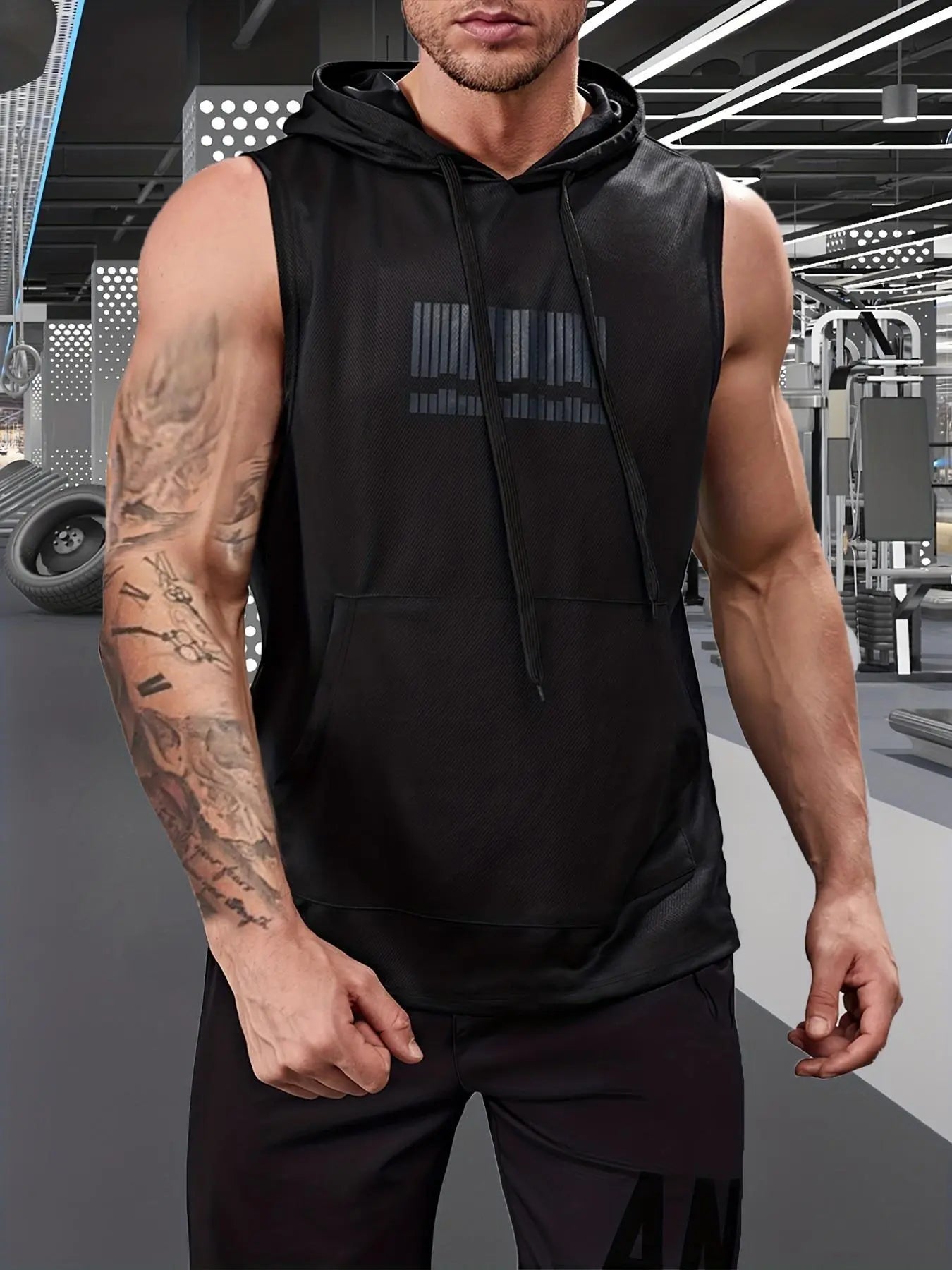 Graphic Drawstring Hooded Sweat Activated Sports Top